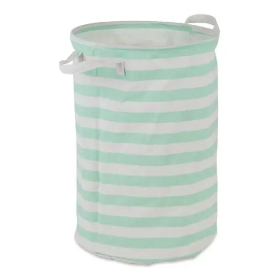 DII&reg; Round Stripes PE-Coated Cotton Polyester Laundry Hamper Aqua {1}