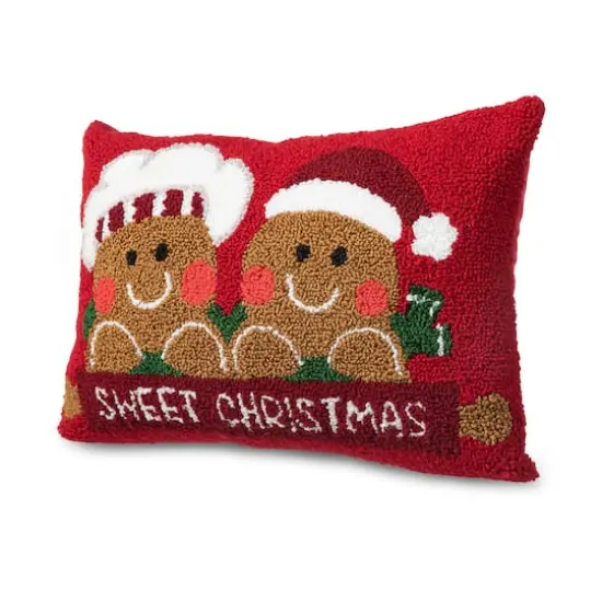 Glitzhome&reg; 18" Hooked Gingerbread Boy & Girl Pillow {1}