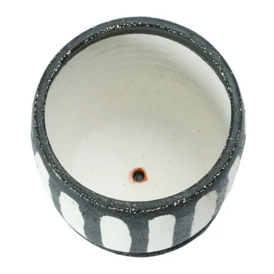 Hello Honey&reg; 7.5" Black & White Hand-Painted Terra Cotta Planter with Saucer Set {8}