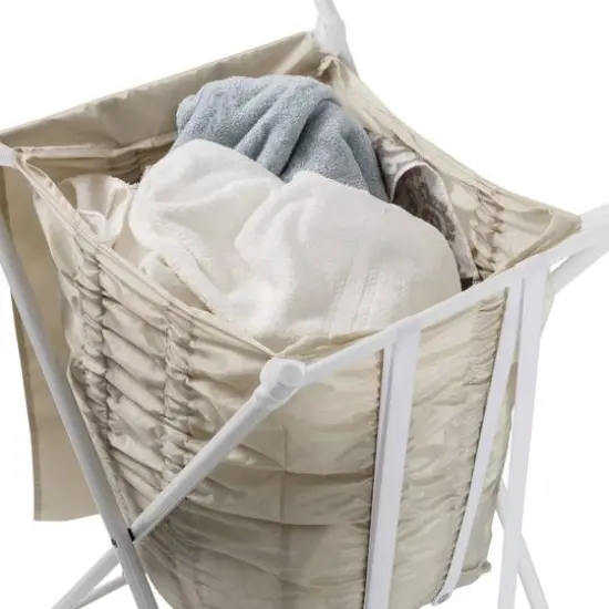 Honey Can Do White/Natural Single Bounce Back Hamper with Wheels and Lid {12}