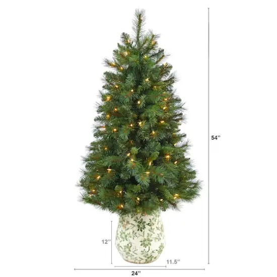 4.5ft. Pre-Lit West Virginia Mountain Pine Artificial Christmas Tree in Floral Planter, Clear Lights {3}