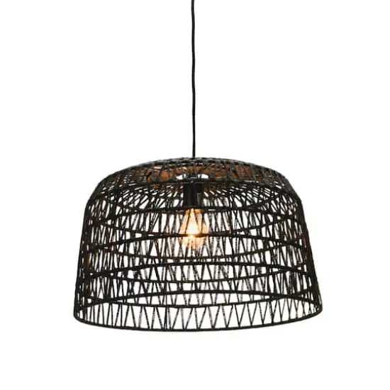 Hello Honey&reg; 19.5" Charcoal Gray Woven Pendant Lamp {11}
