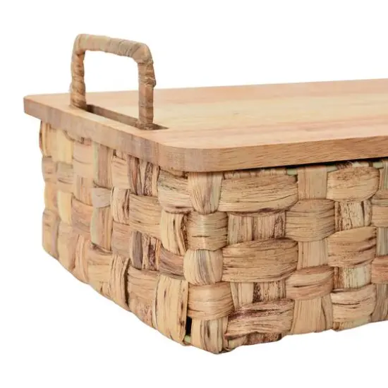 Household Essentials Stackable Hyacinth Basket Set with Oak Lids {7}