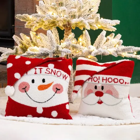 Glitzhome&reg; Hooked 3D Santa & Snowman Throw Pillow Set {3}