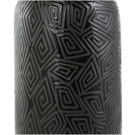 15" Black Geometric Etched Ceramic Vase {7}