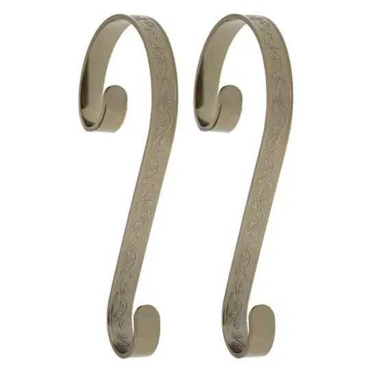 Haute Decor Stocking Scroll&reg; Holly Embossed Antique Brass Stocking Holders, 2ct. {1}