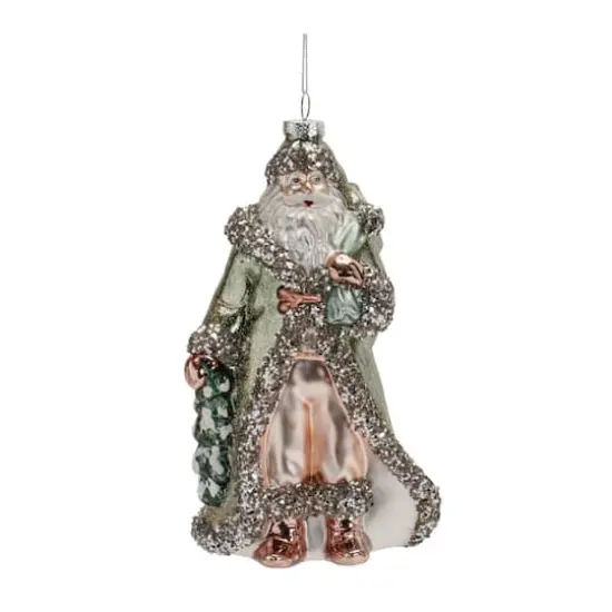 8" Glittered Green Glass Santa Ornaments, 6ct. {3}