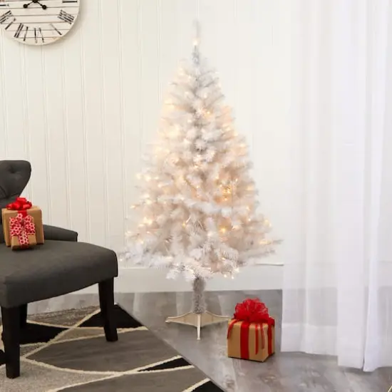 5ft. Pre-Lit White Artificial Christmas Tree, Clear LED Lights {3}
