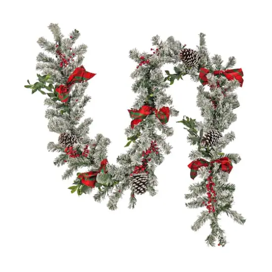 9ft. General Store Snowy Garland with LED Lights & Bows {7}