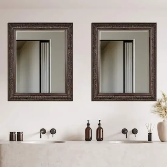 Head West&reg; 34.5" Ornate Bronze Rectangular Framed Beveled Wall Mirror {10}