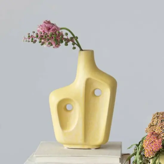 Hello Honey&reg; 8.5" Yellow Stoneware Abstract Sculptural Vase {3}