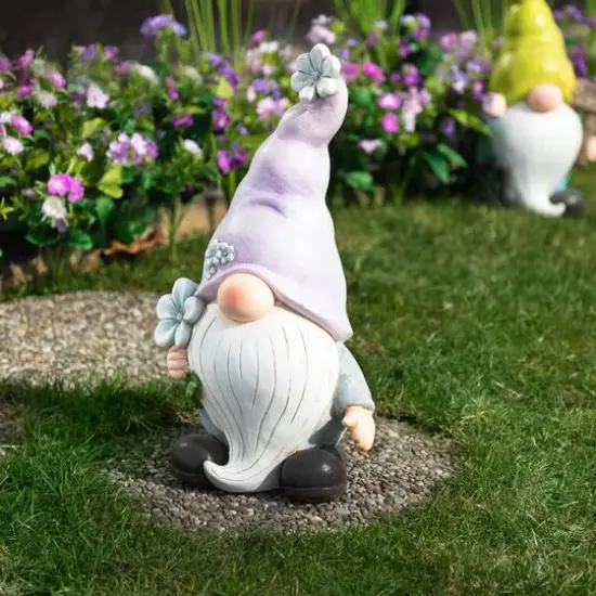 18" Gnome with Purple Hat & Flower Outdoor Garden Statue {3}
