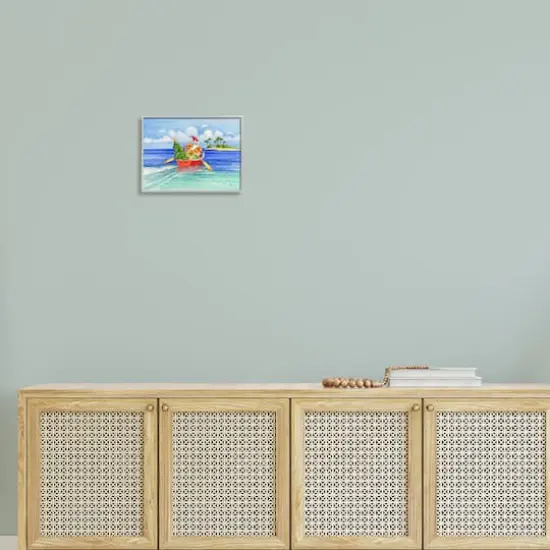 Stupell Industries Santa's Delivery Tropical Christmas Boat Framed Giclee Art Gray {3}