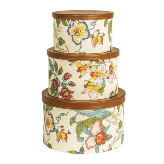 Household Essentials Multicolor Floral Nesting Hat Box Set with Faux Leather Lids {3}