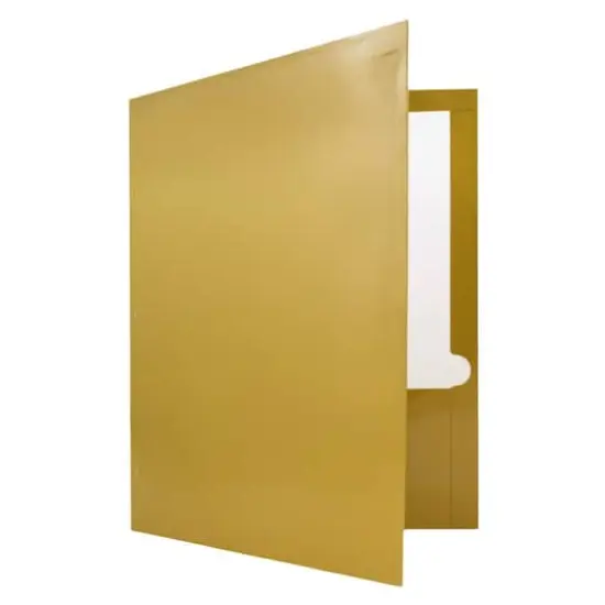 JAM Paper Laminated 2-Pocket Glossy 3-Hole Punch School Folders, 6ct. Gold {4}