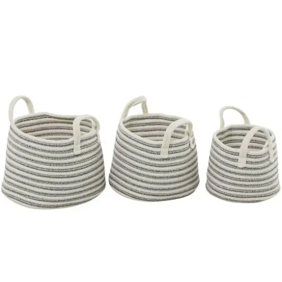 Gray Cotton Handmade Storage Basket with Handles Set of 3 12", 10", 10" {3}