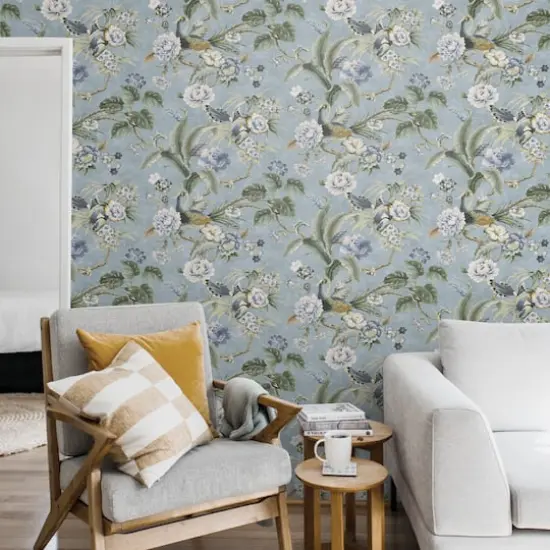 Surface Style Passerine Pavilion Peel & Stick Wallpaper Blue Geyser {4}