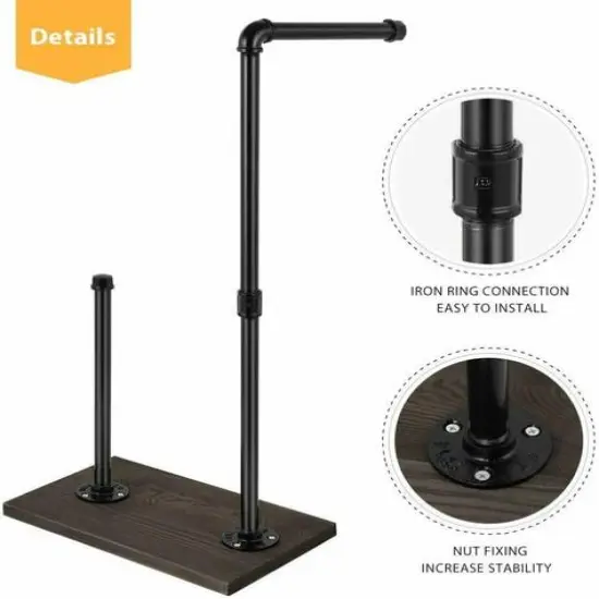 NEX&trade; 25.5" Iron Black Freestanding Toilet Paper Stand with Rustic Wood Base {4}