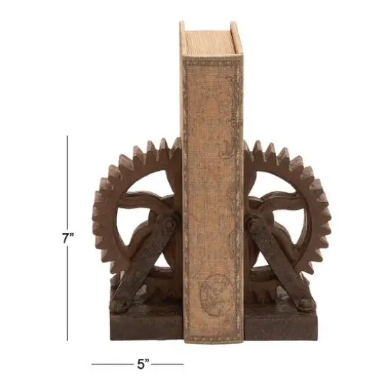 7" Brown Industrial Gear Bookends {7}