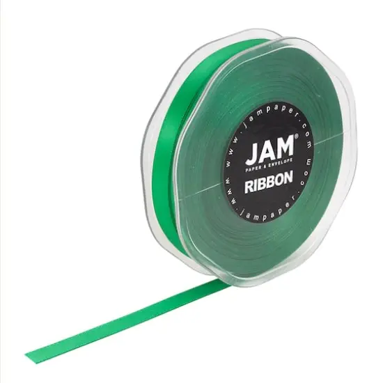 JAM Paper 3/8" x 25yd. Double Faced Satin Ribbon Emerald Green {4}