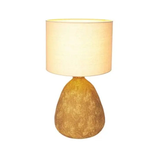 Hello Honey® 26.5" Beige Round Textured Stoneware Table Lamp with Natural Linen Shade {9}