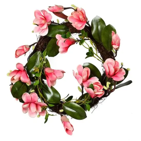 22" Dark Pink Magnolia Wreath {1}