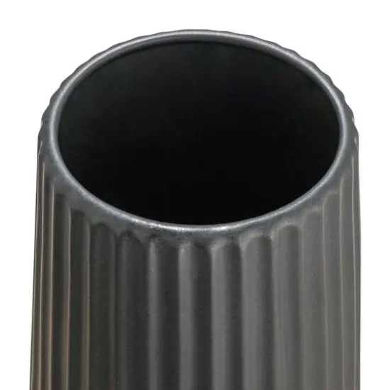 Hello Honey&reg; 11.5" Matte Black Round Stoneware Fluted Vase with Embossed Lines {6}