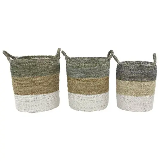 Multi Colored Seagrass Contemporary Storage Basket Set {7}