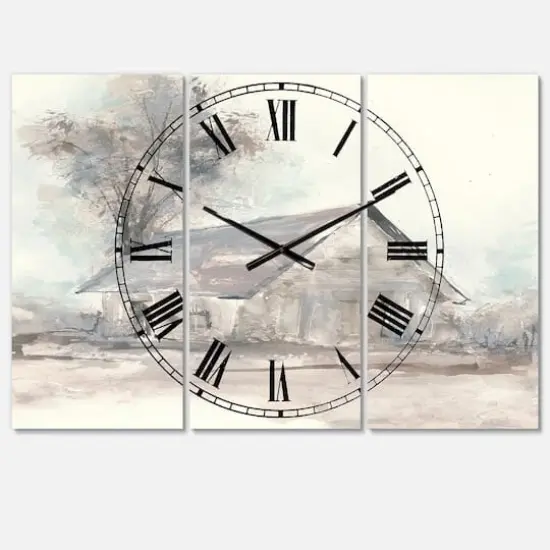 Designart 'Farmhouse Barn Grey Iii Farmhouse Multipanel Wall Clock {1}