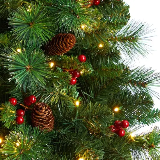 7ft. Pre-Lit Flat Back Montreal Mountain Pine Artificial Christmas Tree, White LED Lights {5}