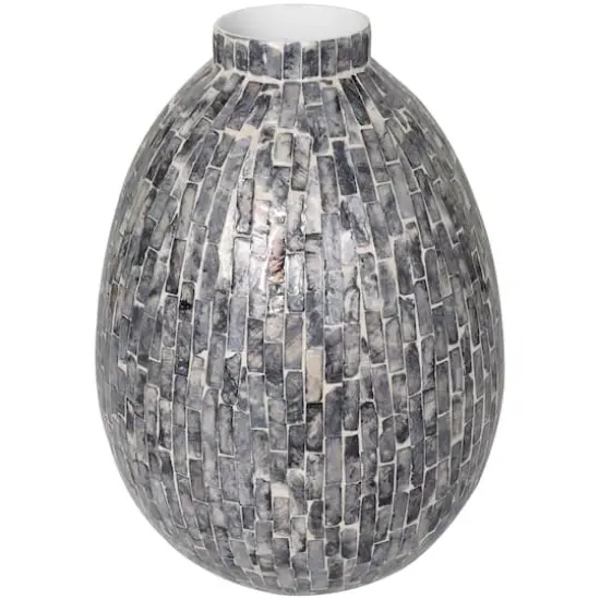 12" Gray Mother of Pearl Handmade Mosaic Inspired Vase {1}