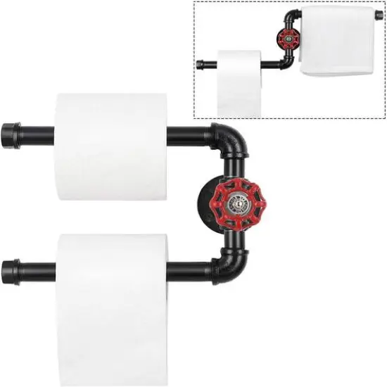 Black Heavy Duty Iron Pipe Toilet Paper Roll Holder {4}