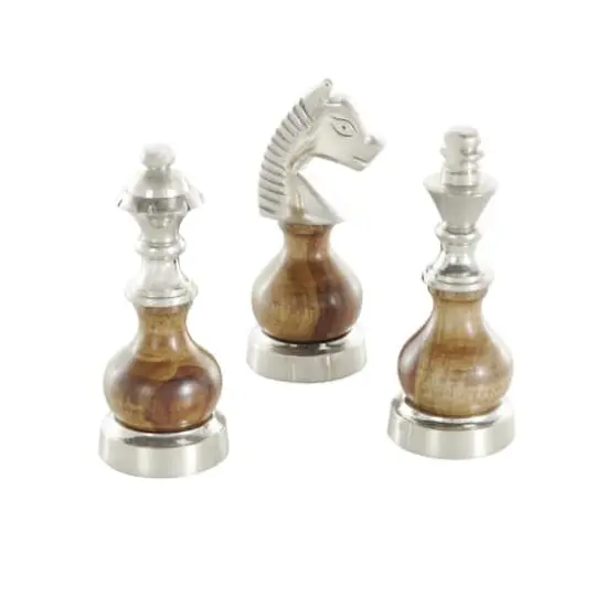 6" Silver Aluminum Metal Chess Sculpture with Round Wood Centers, 3ct. {4}