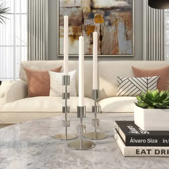 Silver Aluminum Floating Block Abstract Candle Holder with Rounded Base Set {8}