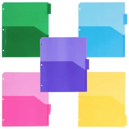 JAM Paper 9.75" x 11.5" 5-Tab Plastic Index Tab Dividers with Double Pockets {4}