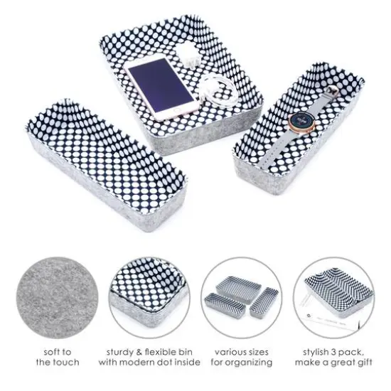 Welaxy Felt 3 Piece Polka Dot Drawer Organizer Set {5}