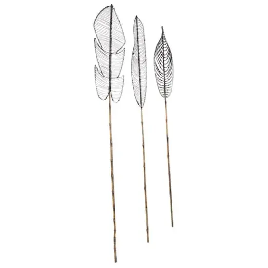 79" Black Bamboo Wood Handmade Woven Leaf Set {4}