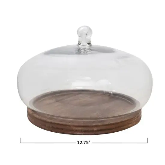 Hello Honey&reg; 9" Glass Orb Shaped Cloche with Mango Wood Base {3}
