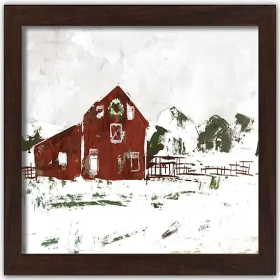 Christmas Snow on the Farm Walnut Framed Print Under Plexiglass {1}