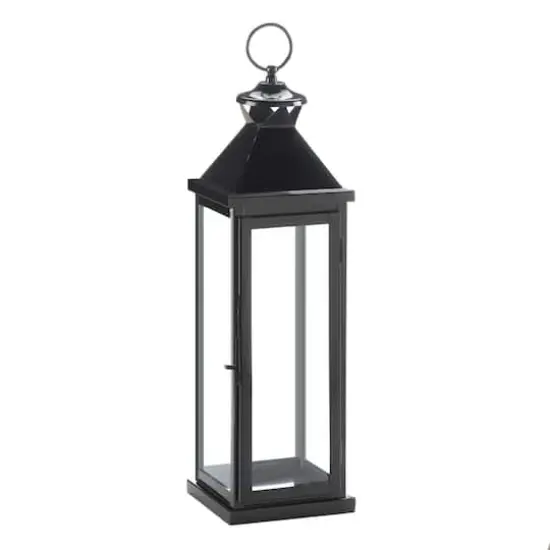 20.5" Glossy Black Iron & Glass Lantern {1}