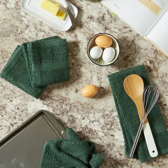 DII&reg; Solid Dark Green Waffle Terry Dishtowel, 4ct. {7}