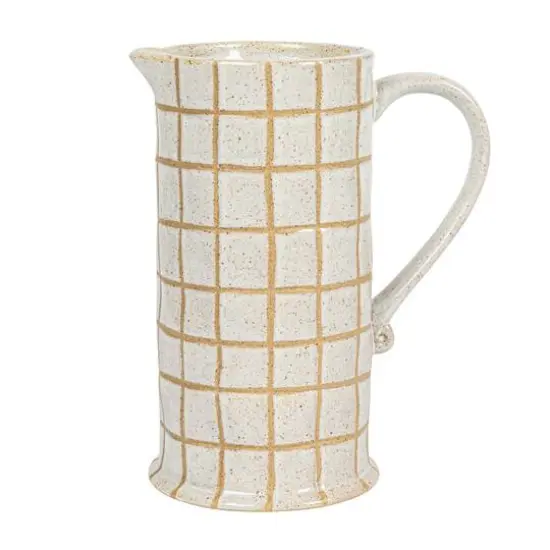 Hello Honey&reg; 46oz. Cream & Brown Reactive Glaze Wax Relief Grid Pattern Stoneware Pitcher {11}