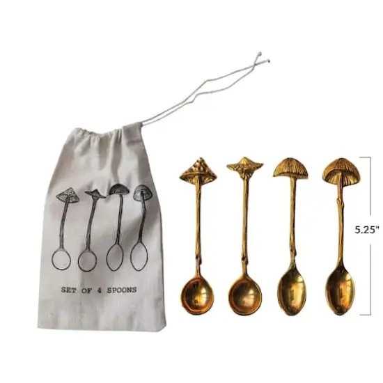 Hello Honey 4-Piece Brass Spoons with Mushroom Handles, Gold {4}