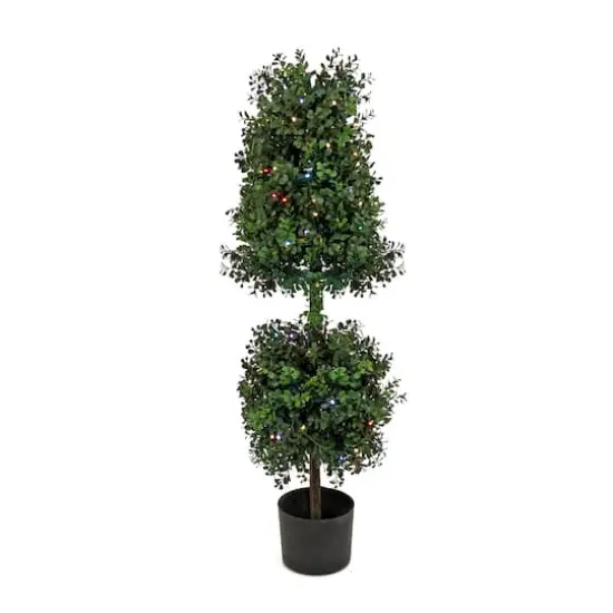 4ft. Boxwood Cone & Ball Topiary with Multi-Function LED Lights {1}