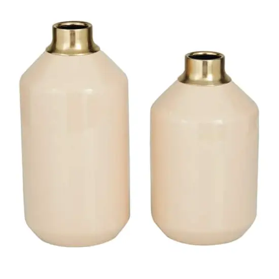 Set of 2" Cream Metal Modern Vase, 10" x 5" x 5" {1}