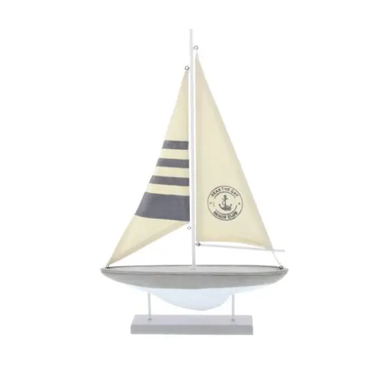 22" Gray Cement Stone Sail Boat Decorative Sculpture {8}