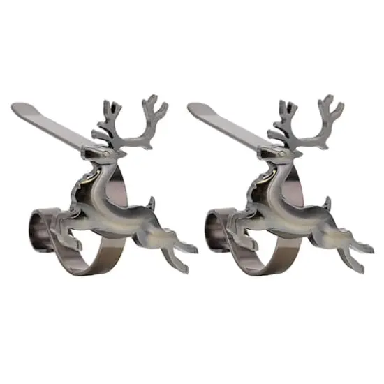 Original MantleClip&reg; Antique Brass Reindeer Icons Stocking Holders, 2ct. {1}