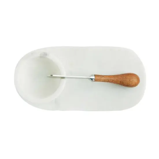 Hello Honey&reg; White Marble Cheese Board Set with Bowl & Knife {7}