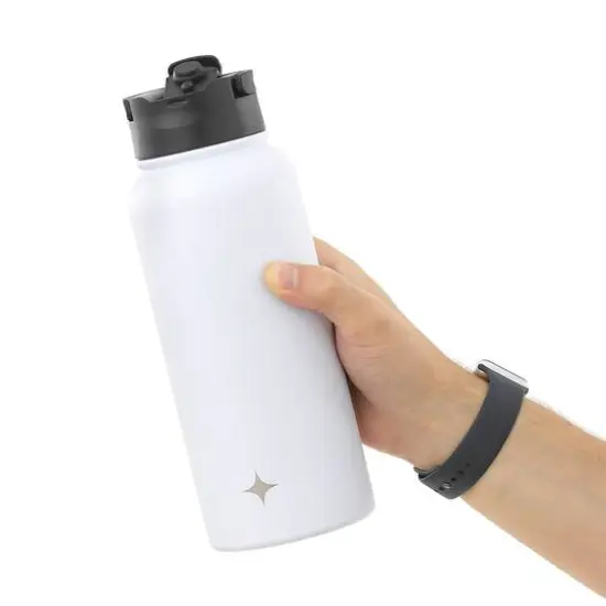 JoyJolt&reg; 32oz. Vacuum Insulated Water Bottle With Flip Lid & Sport Straw Lid White {8}