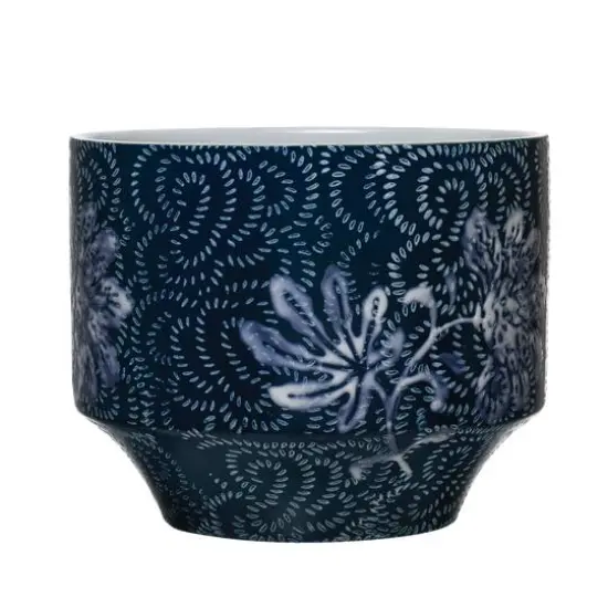 Hello Honey&reg; 7" Blue & White Floral Stoneware Planter {1}